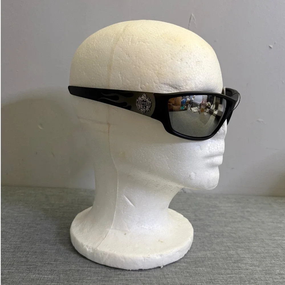 Choppers Sunglasses Mens OS Black Silver Mirror Flame Wrap Biker Y2K 6792-SLV